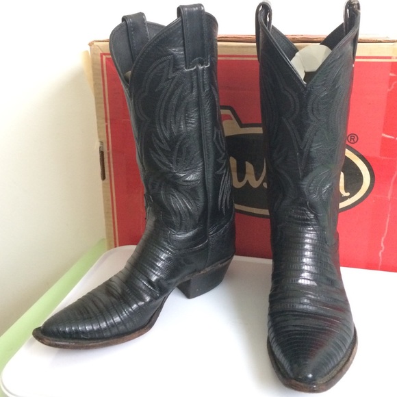 Justin Boots | Shoes | Vintage Justin Black Cowboy Boots Lizard Kid ...